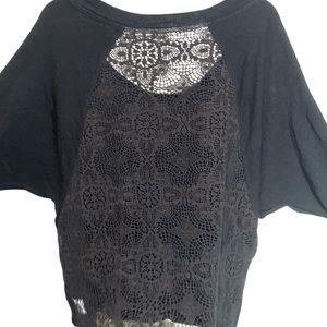 Testament Womens Black Crochet Back Blouse (Size: Large)
